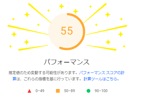 Googleフォントの非同期読み込みを有効後のPageSpeed Insightsスコア「55点」