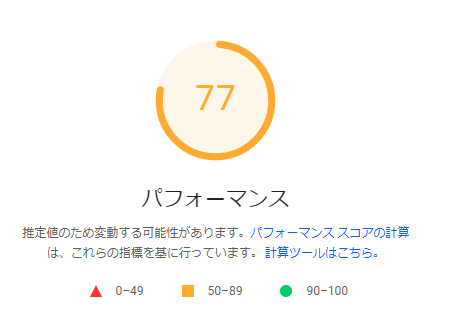 前回の記事のPageSpeed Insightsスコア「77点」
